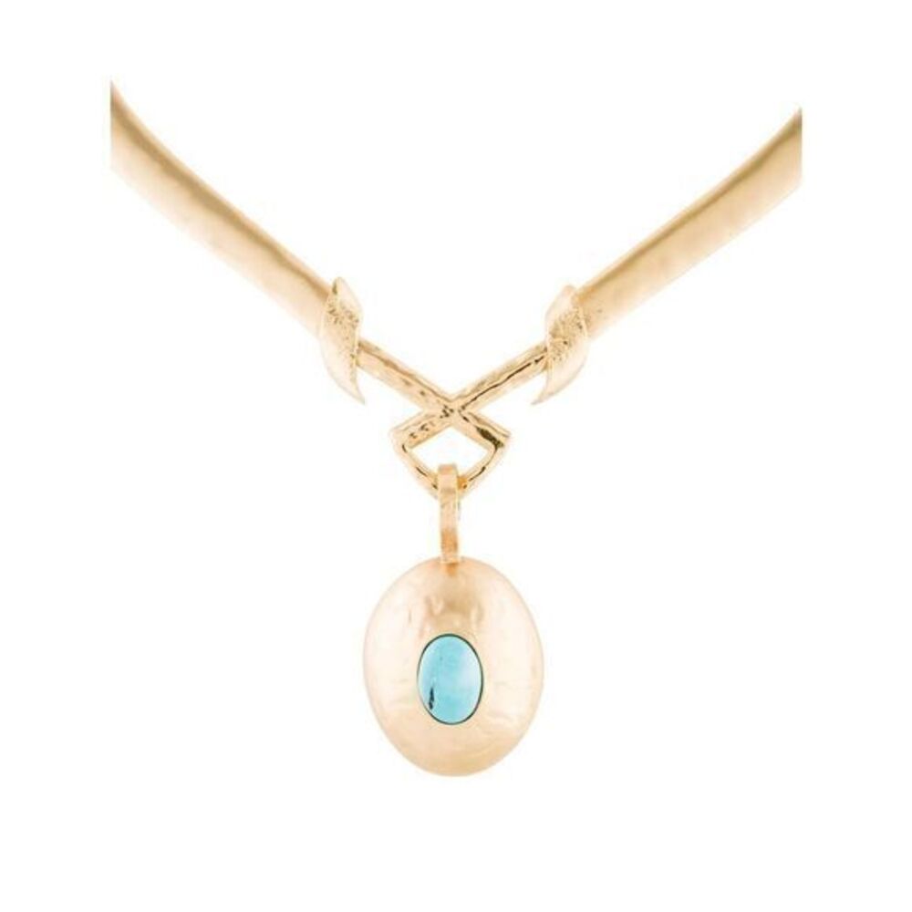 STEPHANIE KANTIS Gold Plated Blue Stone Collar Necklace